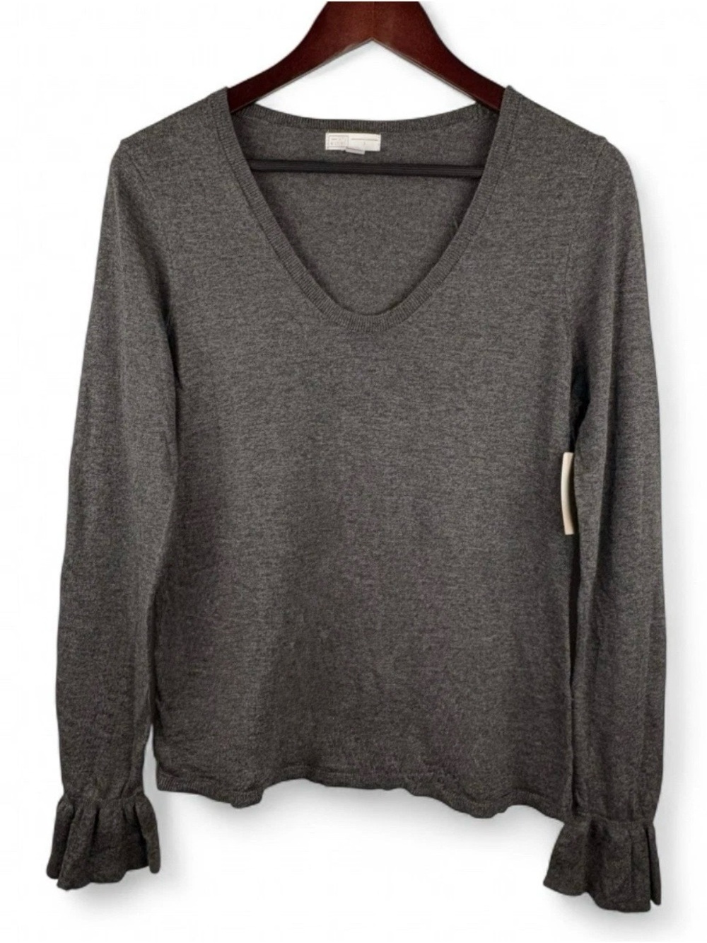 Vintage 14th & Union Grey Ruffle Bell Sleeve Scoop Neck Knit Sweater Small NWT